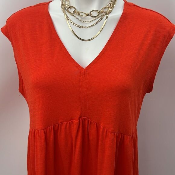 Social Standard by Sanctuary red orange V neck tiered dress medium - Picture 2 of 5